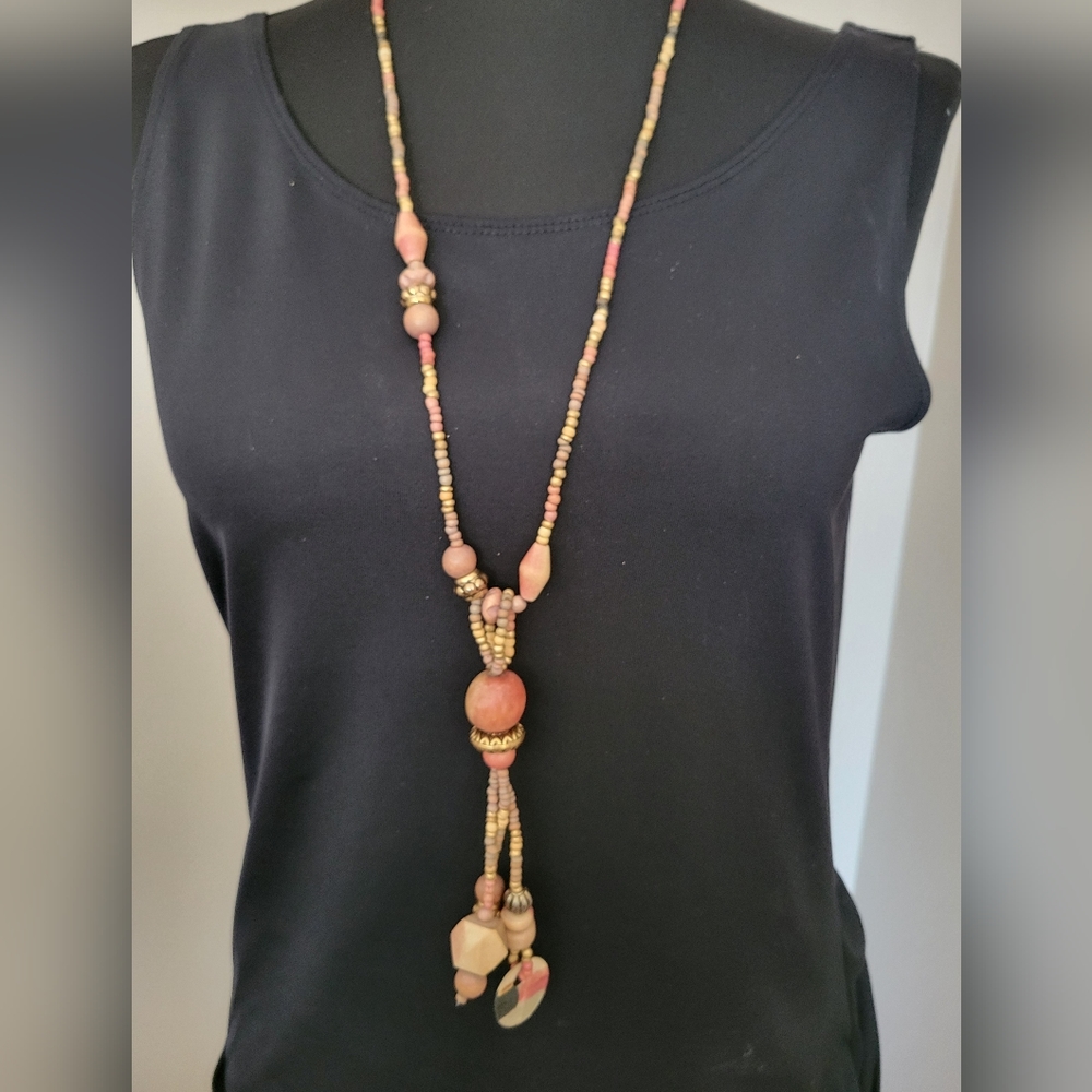 5/$20 Island necklace with wood, bead,  Gold accent